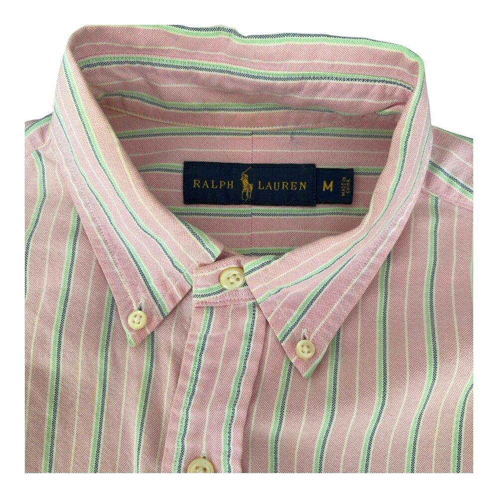 NEW Ralph Lauren Oxford Shirt Men's Size Medium Pink Striped Pony Button Up